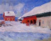 克劳德 莫奈 : Red Houses at Bjornegaard in the Snow, Norway